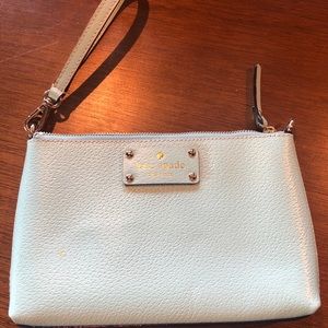 Kate Spade NY Leather Wristlet Aqua Color Preowned Condition